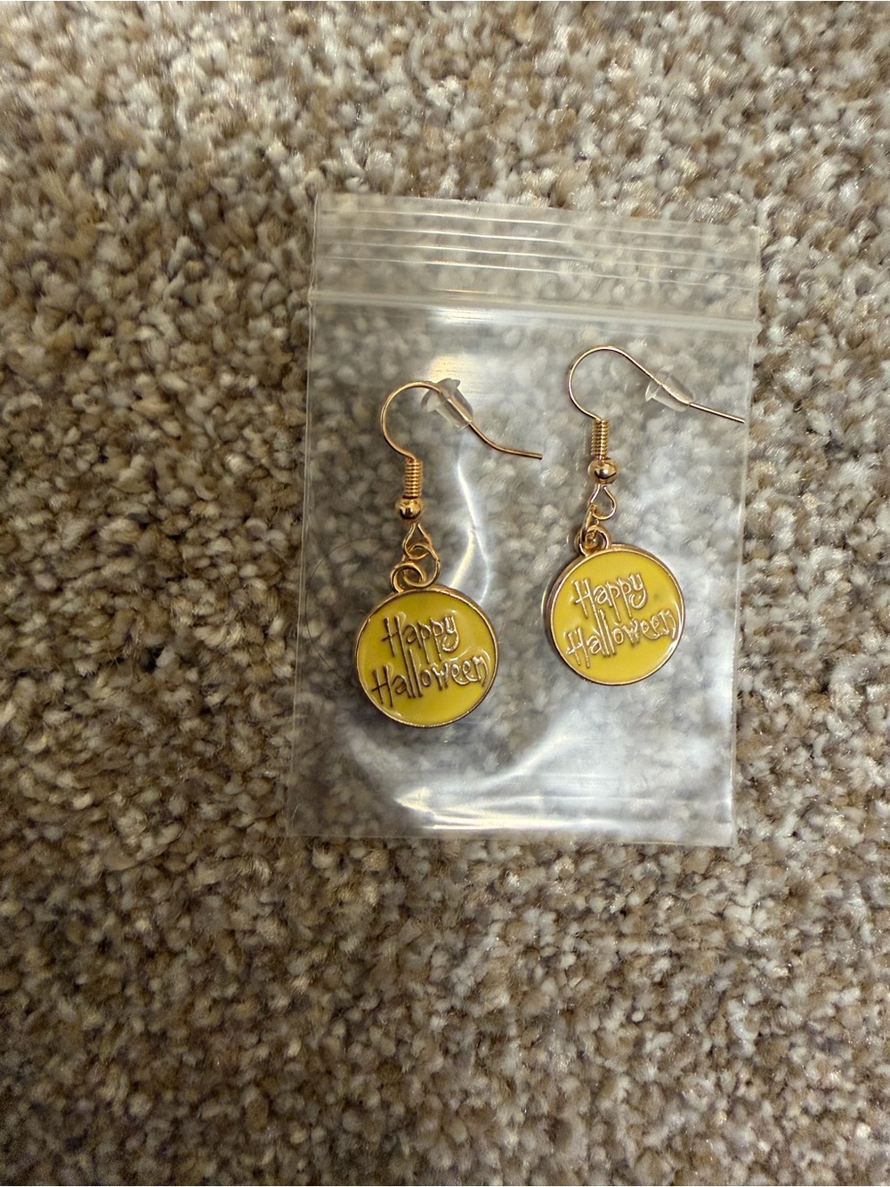 Gold-Tone "Happy Halloween" Yellow Drop Earrings